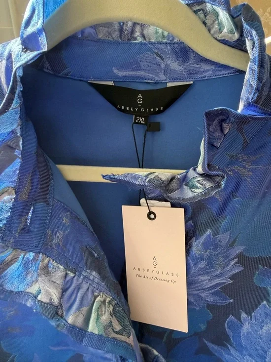 Blue jacquard Floral Tiered Midi Dress - Picture 7 of 11